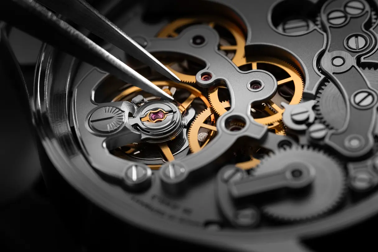 Close-up of the inside of a watch