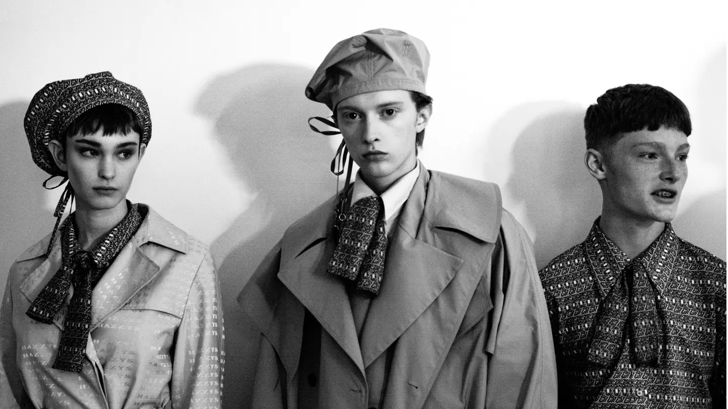 Black and White photo of 3 models during London Fashion Week