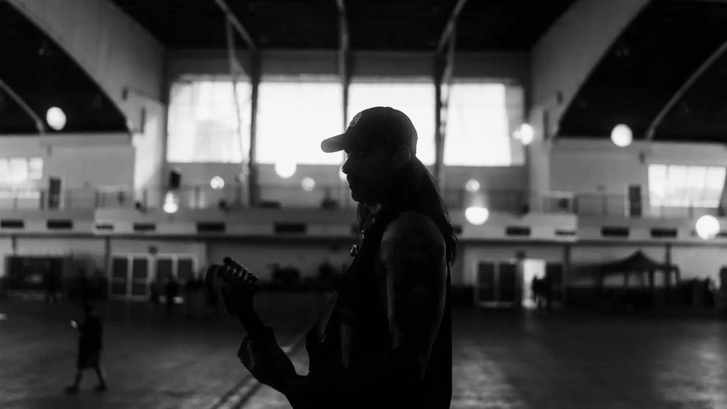 A person is rehearsing for a performance