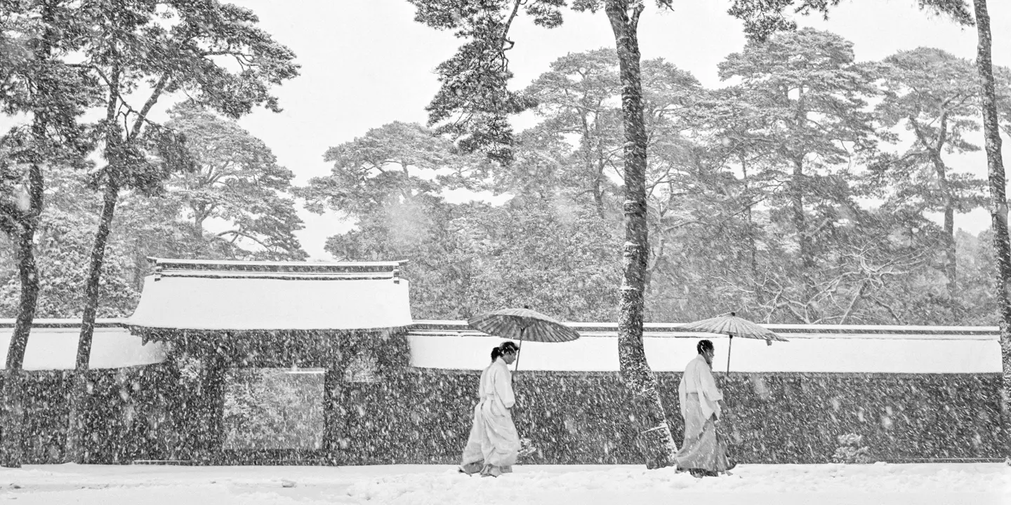 snowing at Meiji Shrine in 1951 by Werner Bischof