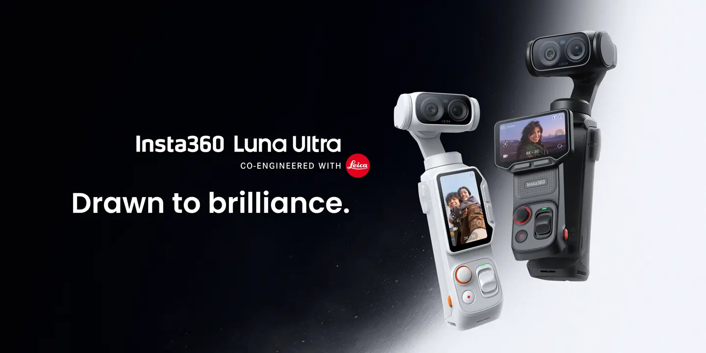 Insta360 Luna Ultra black beside Insta360 Luna Ultra white.