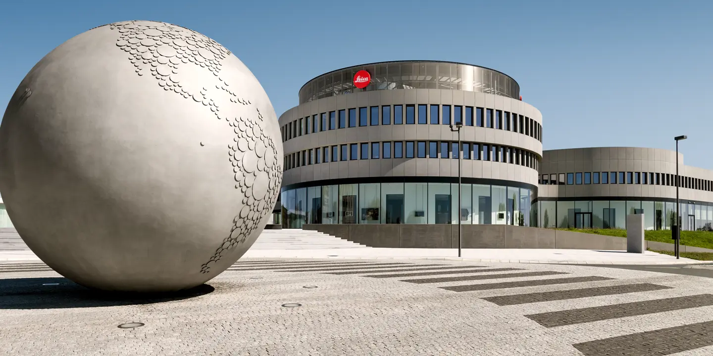 Leica Headquater in Wetzlar with the globe on the left hand side.