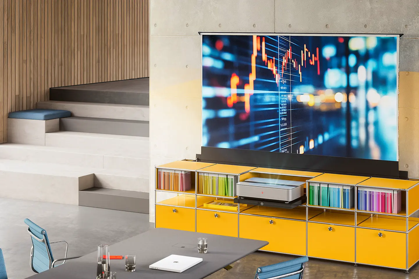 Leica cine 1 in a living room and yellow usm haller furniture