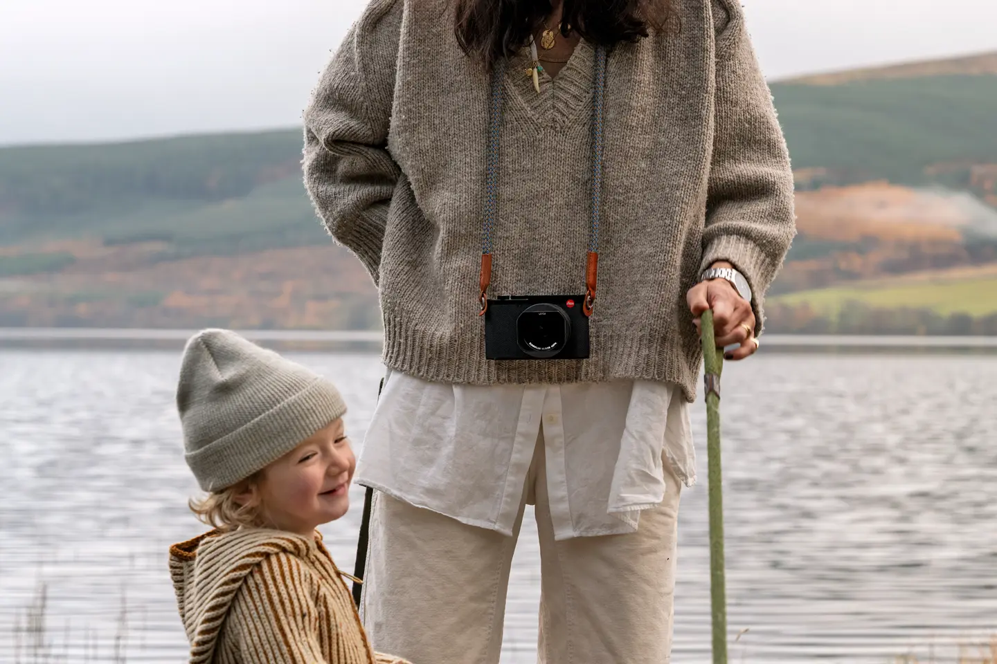Nina Davidson with his daughter and dog at the lake