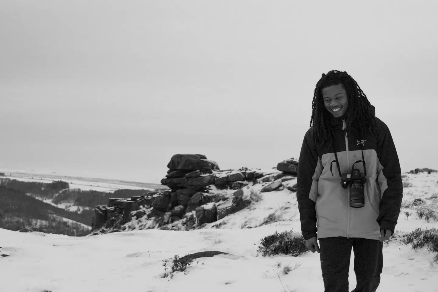Black and White photo Of Henry Jay Kamara with the SL3-S.