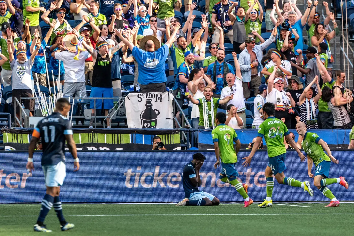 crowd celebrating a goal 