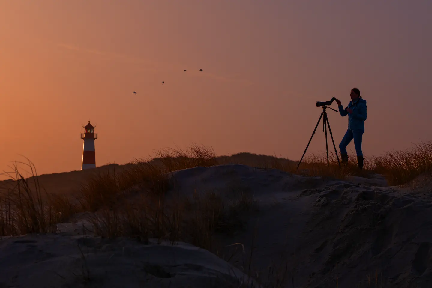 Woman is disiscoping in the sunrise