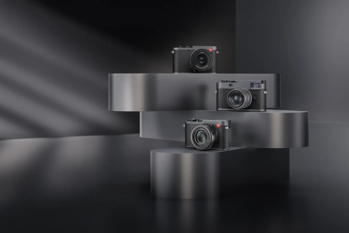 Leica Metal Gray products on a podest