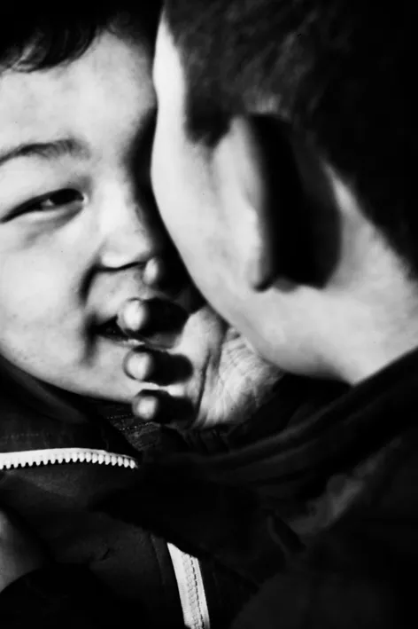 two people portrait b&w