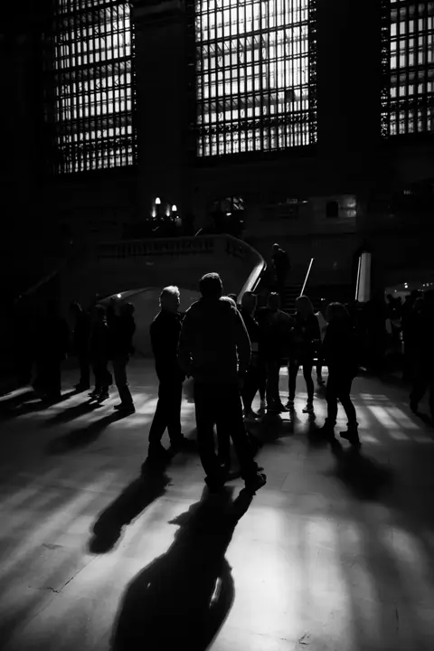 people on the street b&w