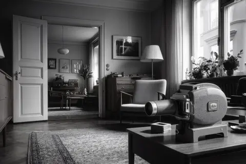old livingroom with an old leica projector