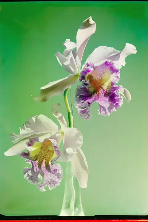 Werner Bischof Orchideen Blumen vor grünem Hintergrund