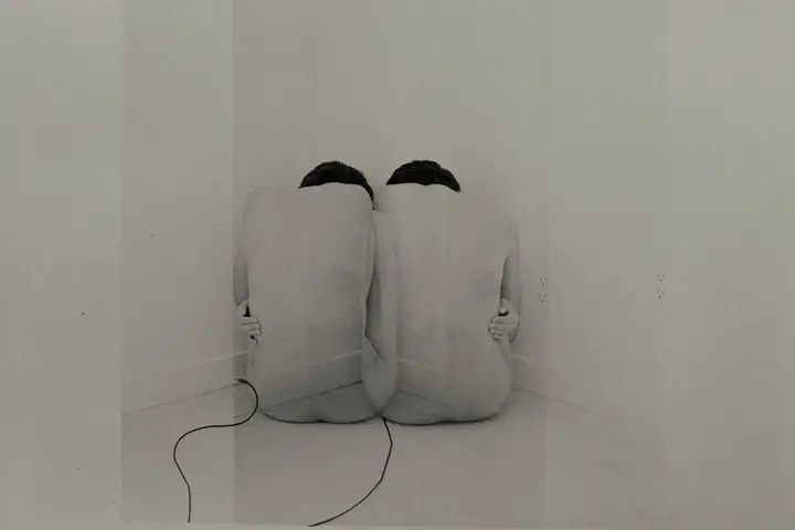 Black and white image of a double exposure file