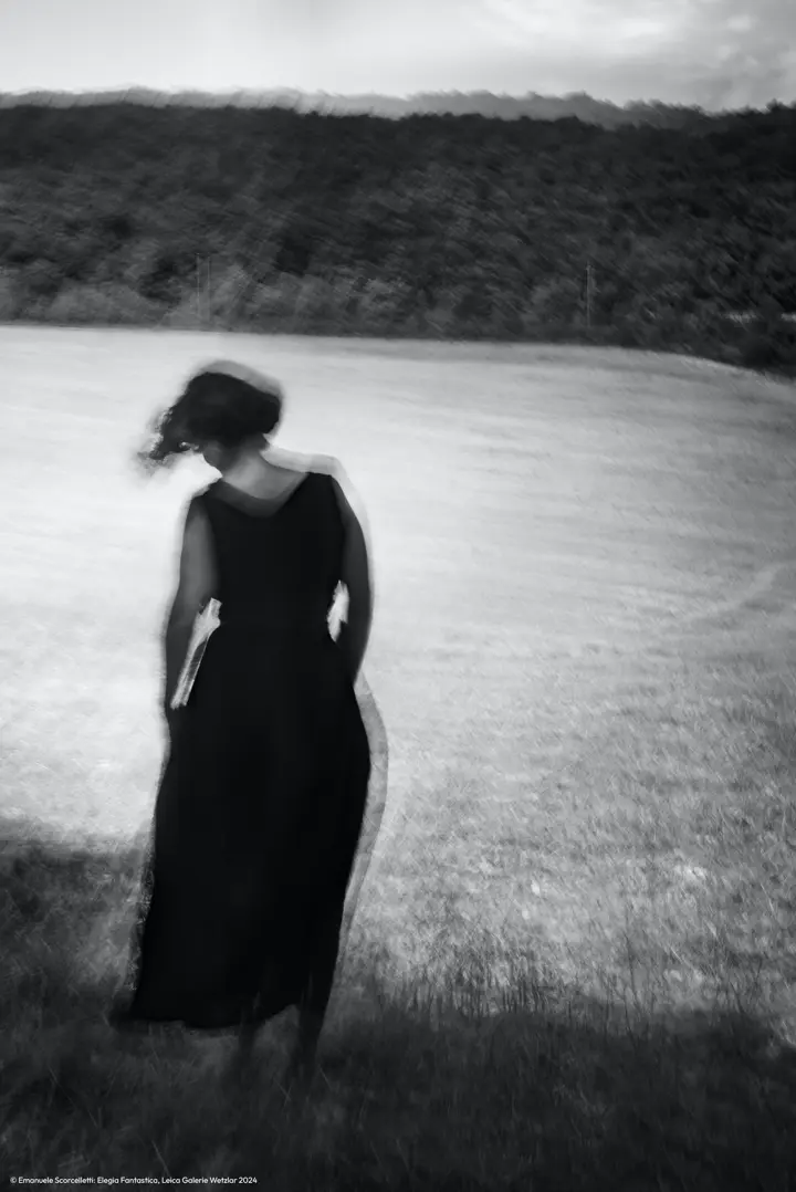Disappearing woman in black and white 