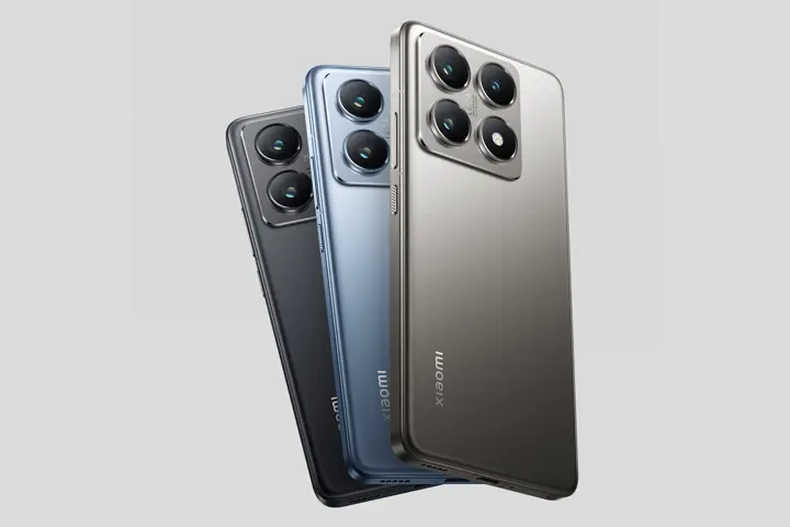 The three Xiaomi 14T Pro phones in black, blue and titan.
