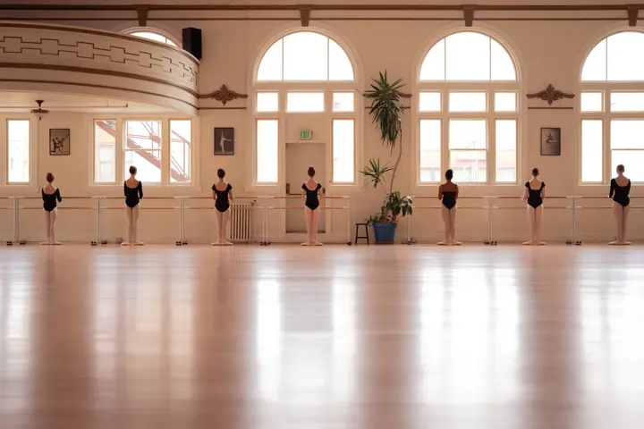 Ballet school with students during training