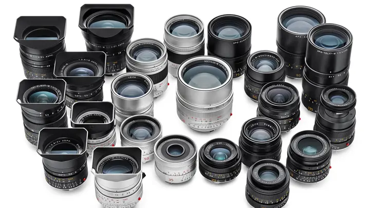 A group of Leica lenses.