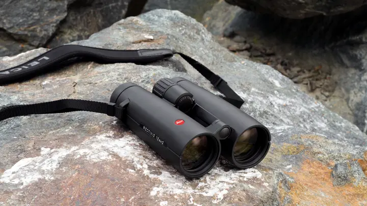 Colour photo of Leica Noctivid on a rock