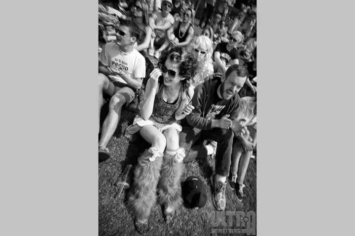 People at a festival black and white