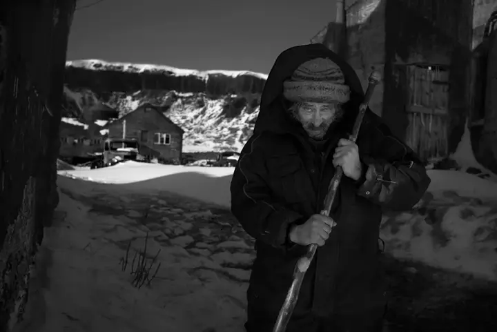 old man in shadow b&w