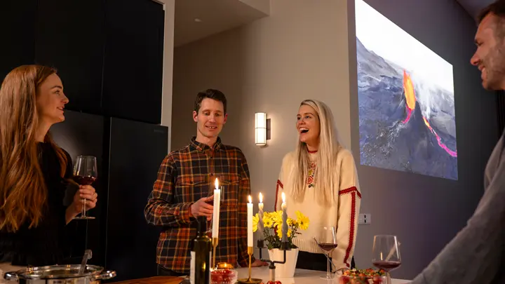 Asa Steinars with friends in her livingroom with the Leica Cine Compact 1