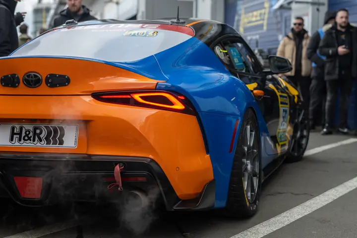 blue and orange racing car