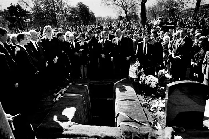 Black and White photo of a funeral