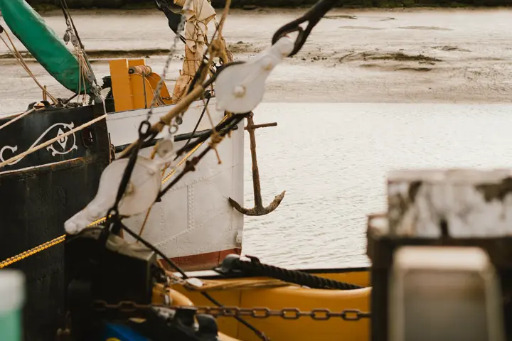 Close-up of an anchor on a ship
