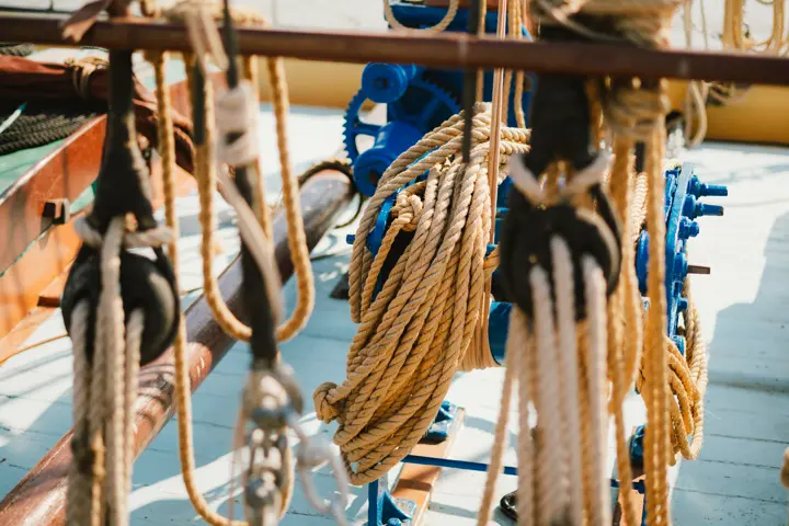 Close-up of the ropes on a sailboat