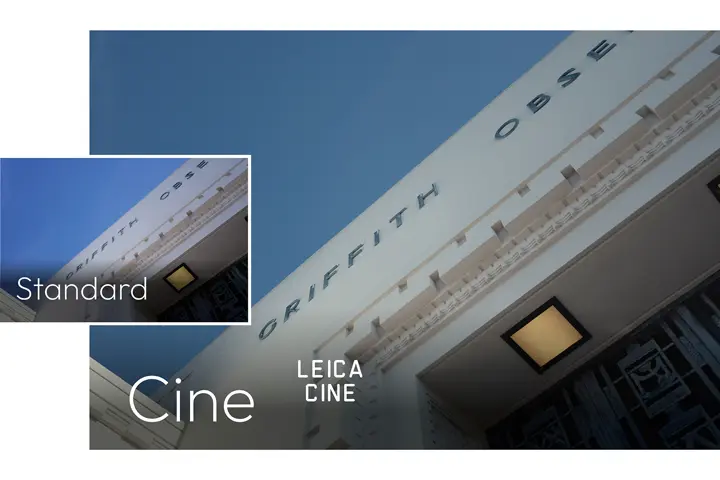 Hollywood Hills landscape with the Hollywood sign, comparing Standard photography with Leica Cine