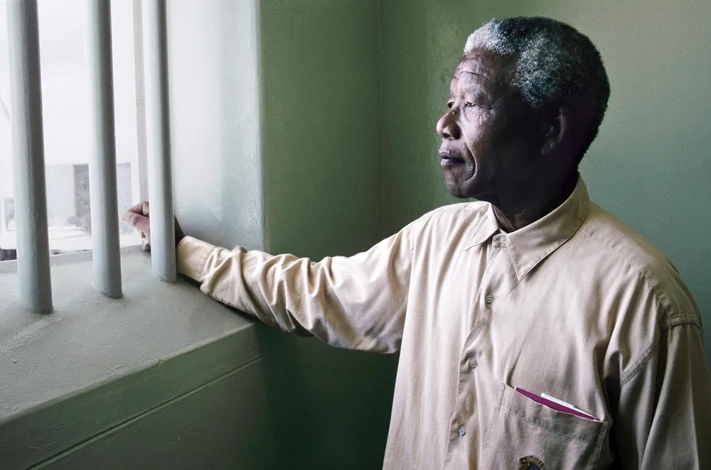 Mandela in his jail cell