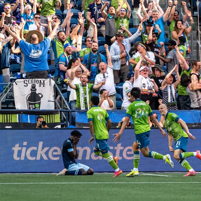 crowd celebrating a goal 