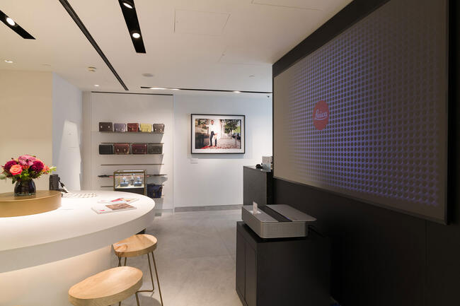 Leica Store Harrods with the Cine 1 TV and flowers