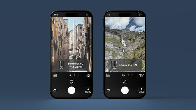 Two mobile devices showing images taken with Leica LUX and the lens simulation.