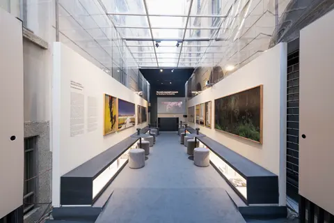 View into the exhibition lounge area