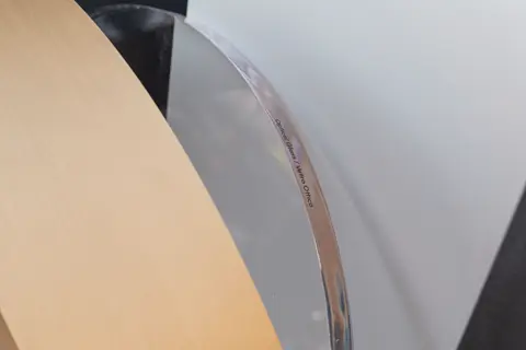 Close-up of the optical glass of the camera sculpture