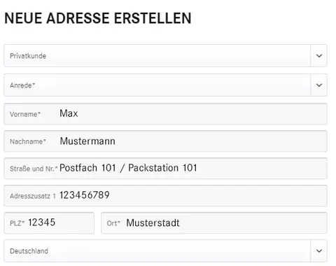 Ausfüllfeld neue Adresse anlegen