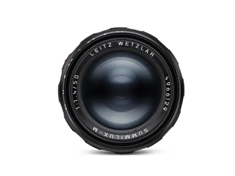 Leica Summilux-M 50 f/1.4 glossy black paint finish, top view.