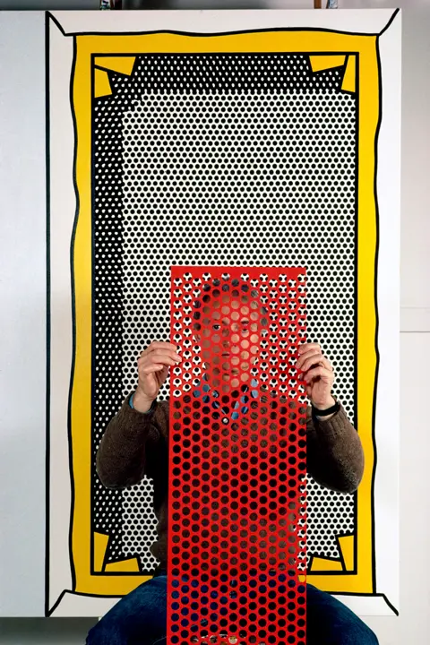 Thomas Hoepker Portrait of Roy Lichtenstein holding red Artwork
