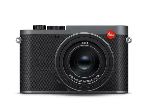 Leica Q3 with metal grey finish, front view.