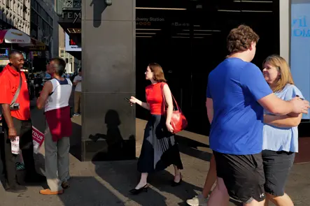 People are walking through New York