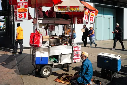 Man in New York and a Hot dog van