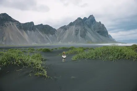 Landscape of Iceland in the middle a child