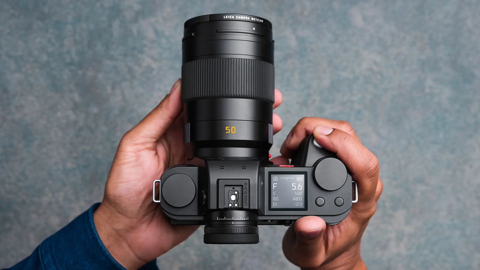 Leica SL3-S in hands from above