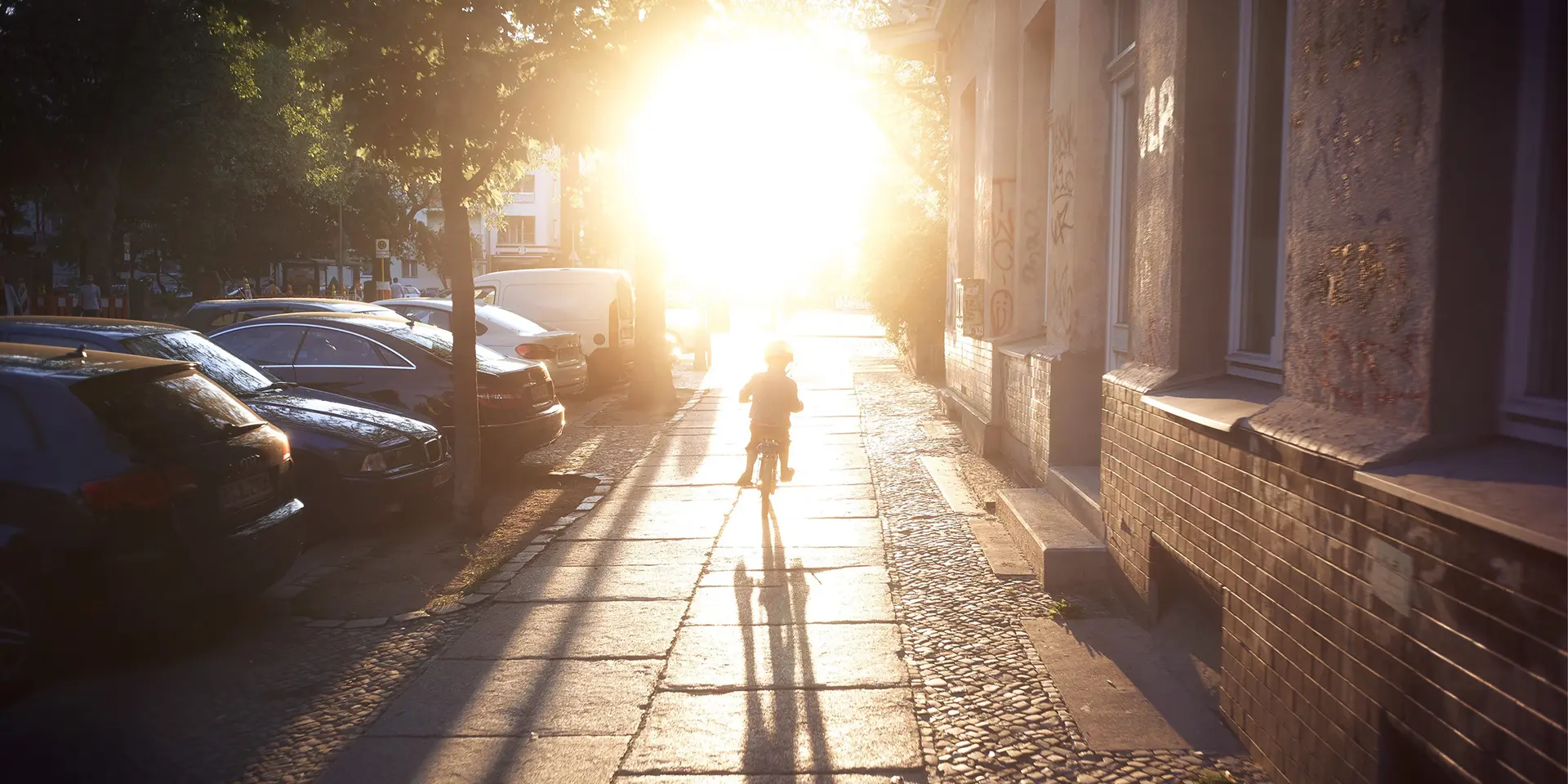 Child on a bike in sunlight 