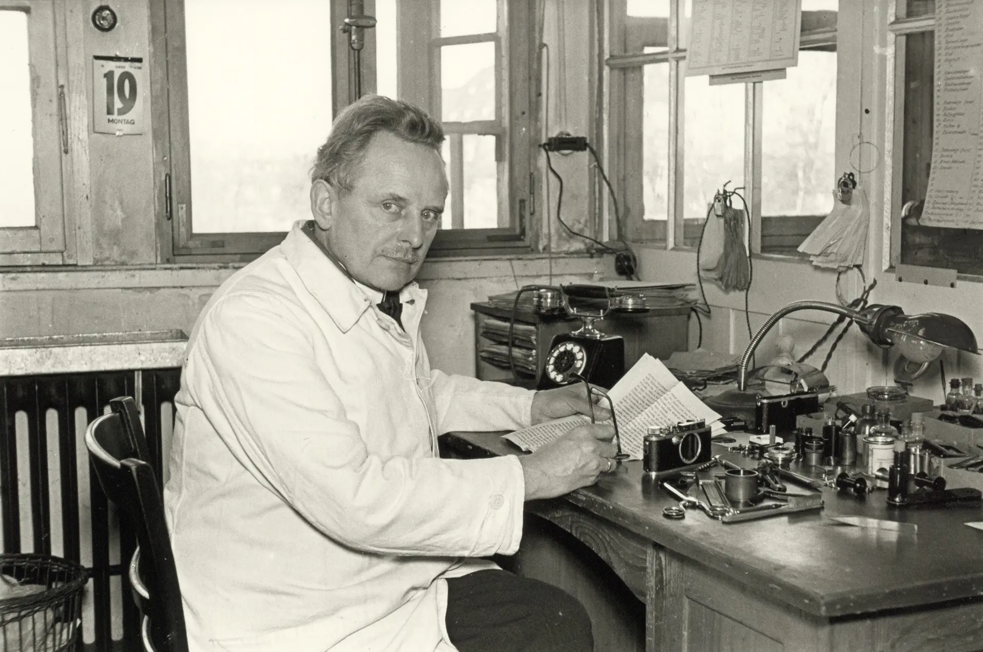 Oskar Barnack at his desk at the Leitz Company