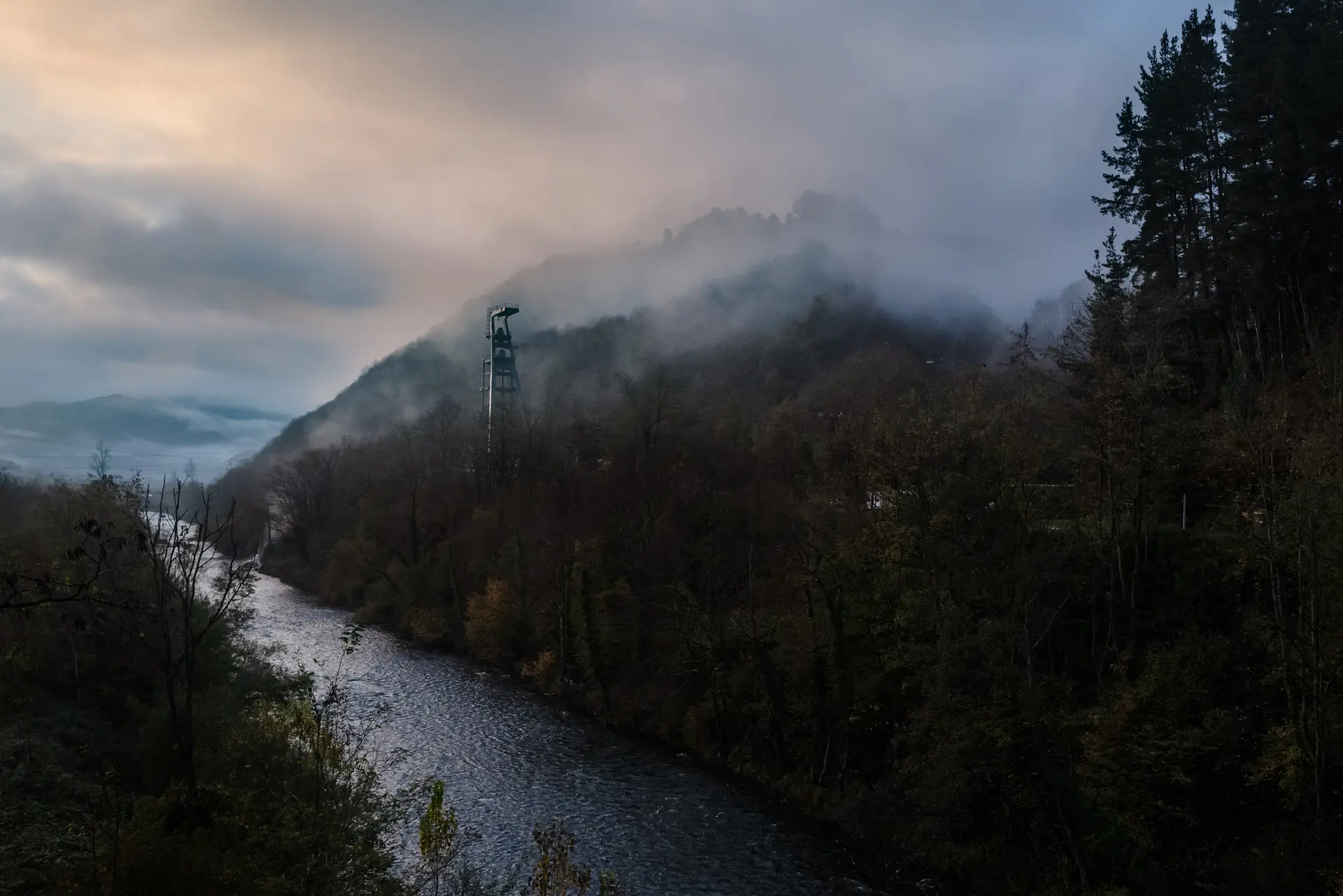 a river in the morning hours