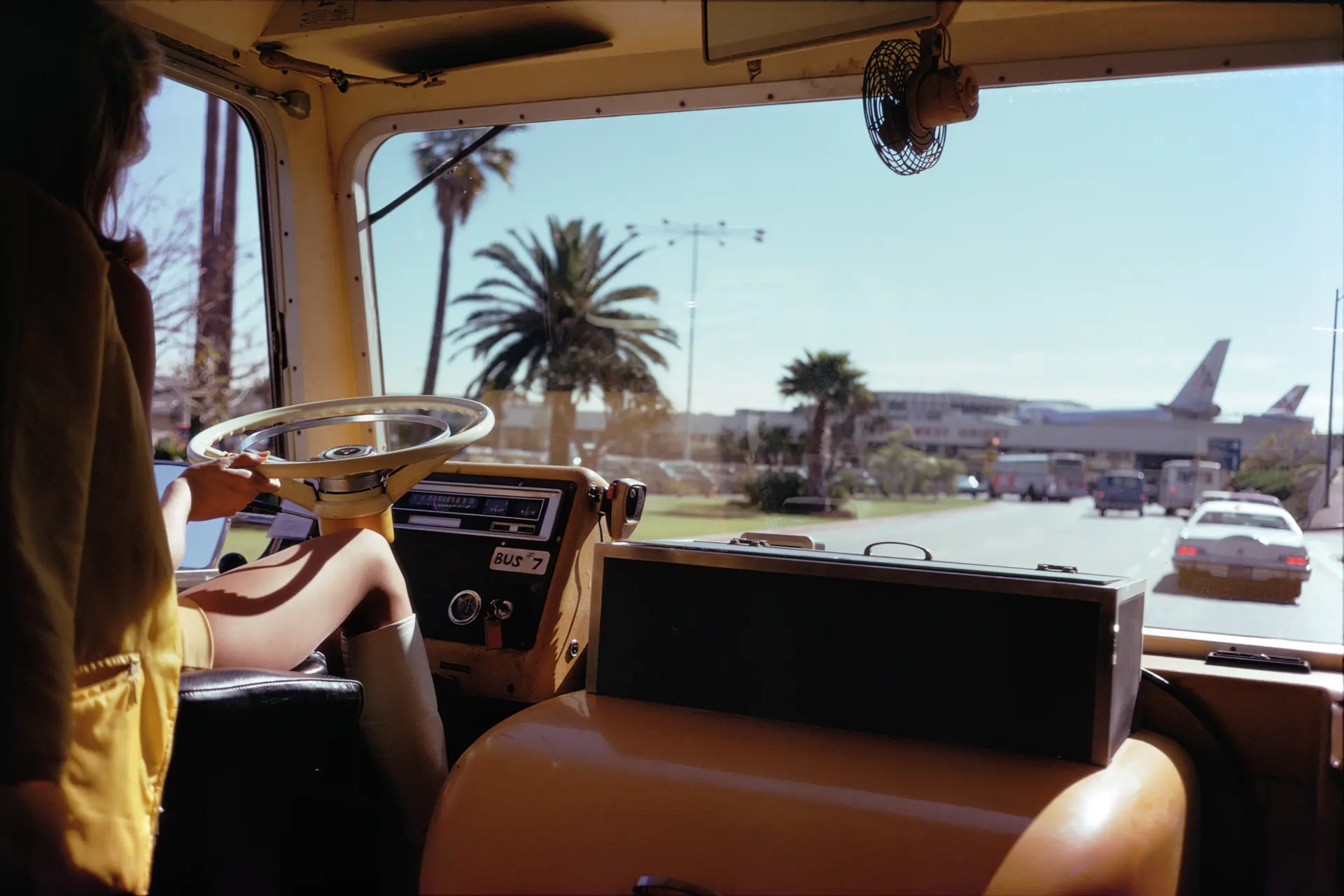 woman in a old bus