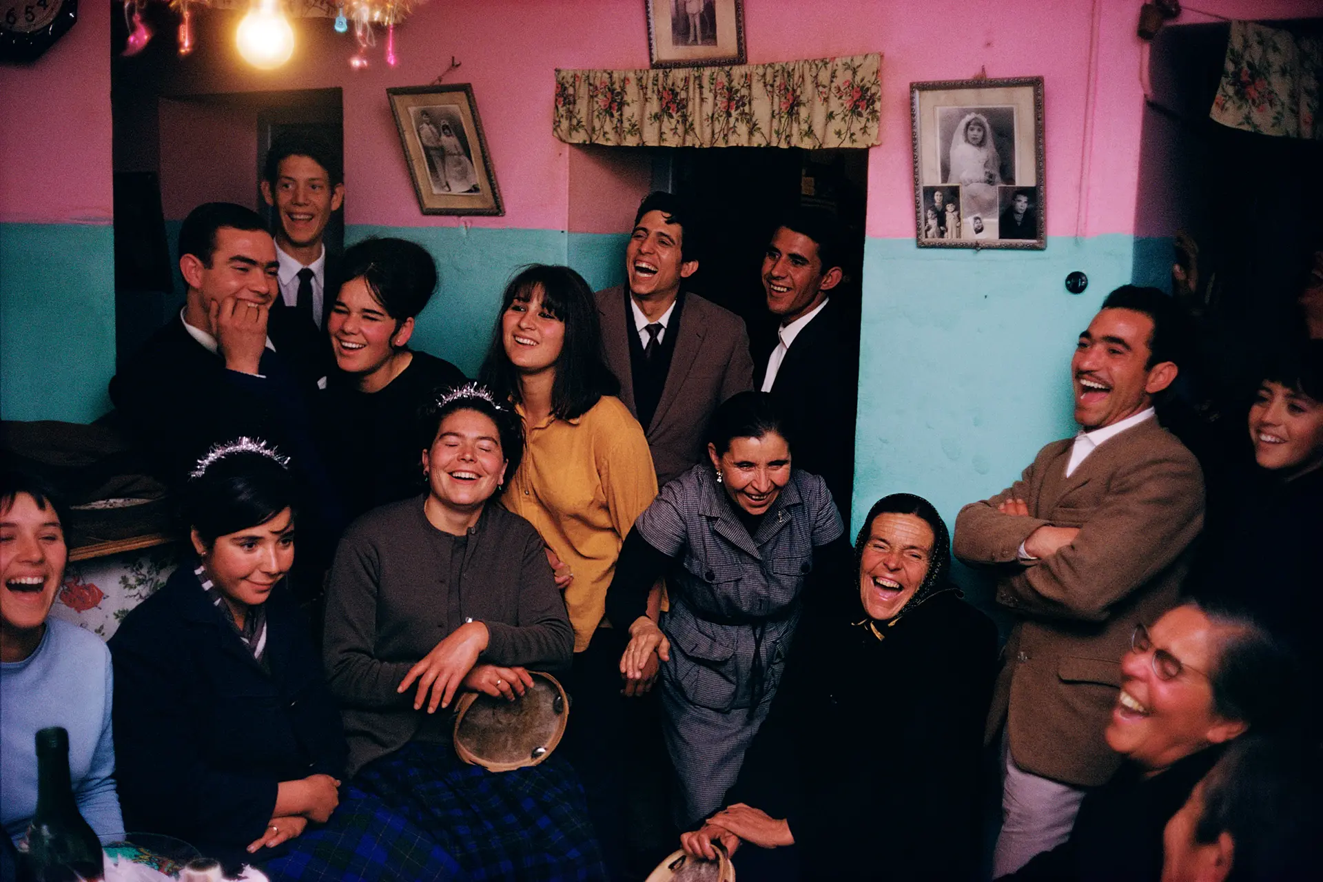 a lot of laughing people