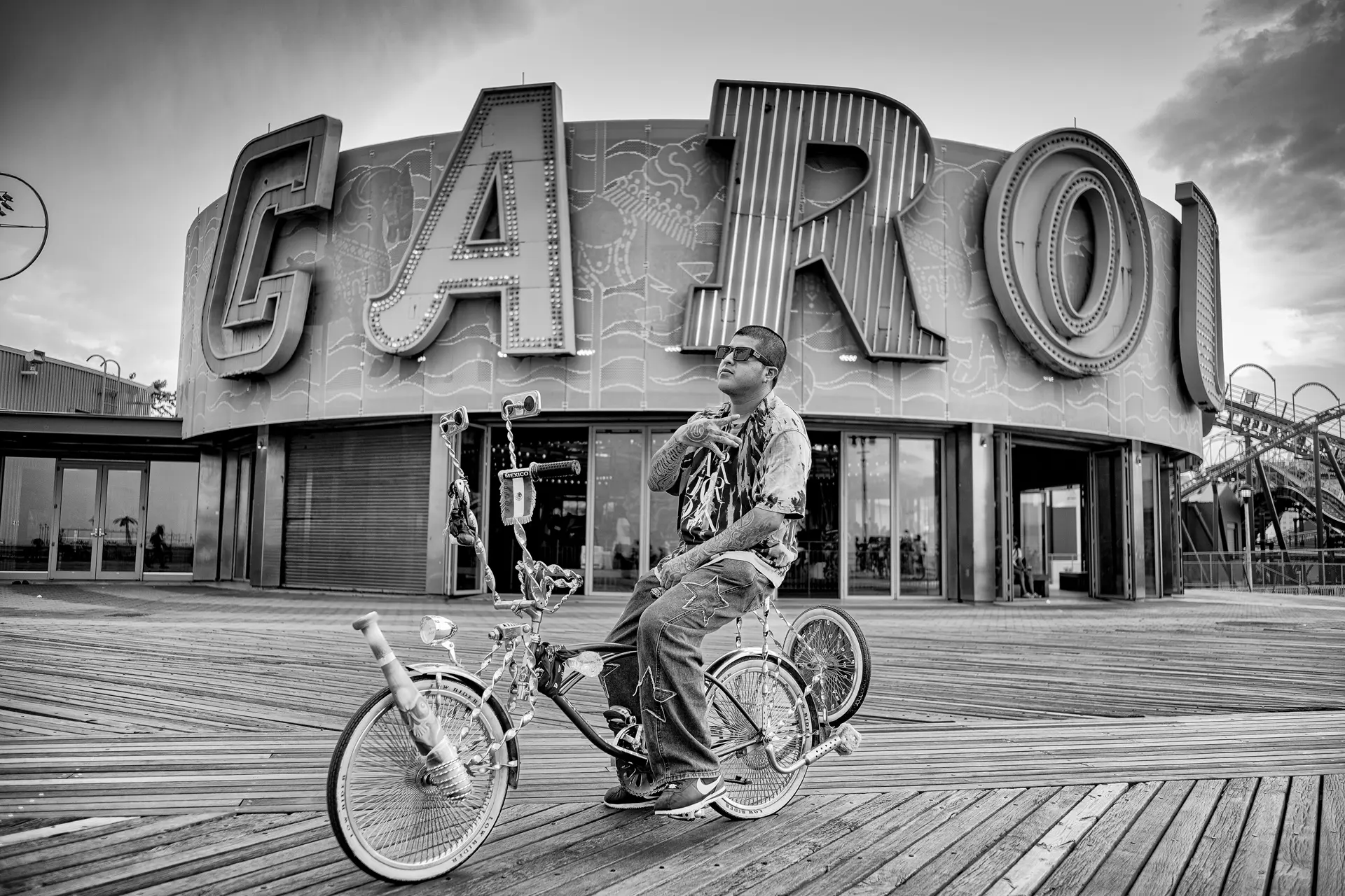 Man on a modified bicycle